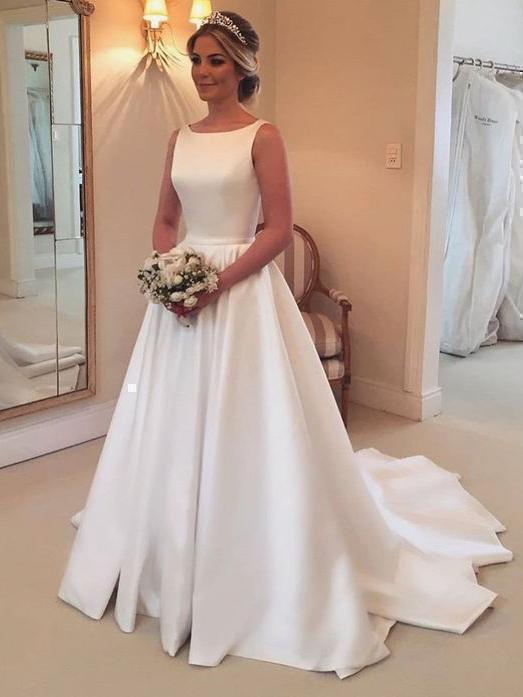 Modest Royal Wedding Dresses Backless Ball Gown Wedding Dress with Bow AWD1232-SheerGirl