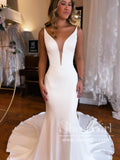Modest Satin Mermaid Wedding Dress Trumpet Wedding Gown AWD1904-SheerGirl