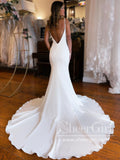 Modest Satin Mermaid Wedding Dress Trumpet Wedding Gown AWD1904-SheerGirl
