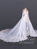 Modest See Through Lace Wedding Dresses Long Sleeve Bridal Dress AWD1459-SheerGirl