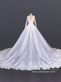 Modest See Through Lace Wedding Dresses Long Sleeve Bridal Dress AWD1459-SheerGirl