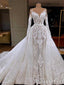 Skromné ​​krajkové svatební šaty Svatební šaty s dlouhým rukávem AWD1459 