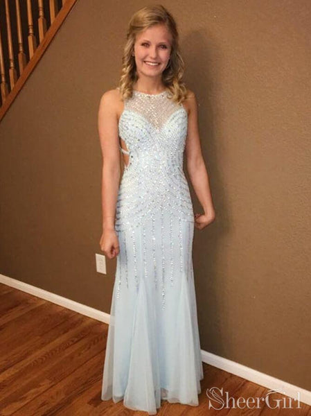 Modest Sheath Beaded Prom Dresses for Teens ARD2304