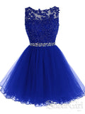 Navy Blue Illusion Neckline Crystals Appliques Short Homecoming Dress ARD2518-SheerGirl