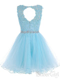 Navy Blue Illusion Neckline Crystals Appliques Short Homecoming Dress ARD2518-SheerGirl