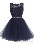 Navy Blue Illusion Neckline Crystals Appliques Short Homecoming Dress ARD2518-SheerGirl