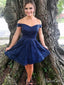 Navy Blue Lace Homecoming Dresses Off the Shoulder Beaded Hoco Dress ARD1557