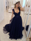 Navy Blue Long Prom Dresses Beaded Military Ball Gown ARD2098