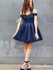Navy Blue Off the Shoulder Homecoming Dresses Simple Graduation Dress ARD1502-SheerGirl