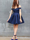 Navy Blue Off the Shoulder Homecoming Dresses Simple Graduation Dress ARD1502-SheerGirl