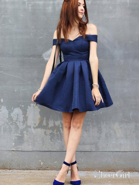 Navy Blue Off The Shoulder Homecoming Dresses Simple Graduation Dress ARD1502 Navy Blue Off The Shoulder Homecoming Dresses Simple Graduation Dress ARD1502