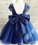 Navy Blue Toddler Flower Girl Dresses Lace Flower Girl Dress with Bow ARD1291-SheerGirl