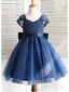 Azul marino Vestidos de niña de flores para niños pequeños Vestido de niña de flores de encaje con lazo ARD1291 