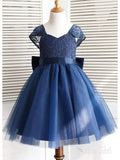 Navy Blue Toddler Flower Girl Dresses Lace Flower Girl Dress with Bow ARD1291-SheerGirl
