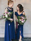 Vestidos de dama de honor con cuello alto azul marino Vestido formal con cuello en V ARD2353 