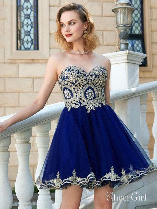 Navy Tulle with Gold Lace Appliqued Sweetheart Neck Homecoming Dresses,apd1598 Navy Tulle with Gold Lace Appliqued Sweetheart Neck Homecoming Dresses,apd1598