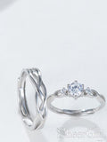 New Arrival! 925 Silver Couple Rings with Zircon and Cross Texture RI5001-SheerGirl
