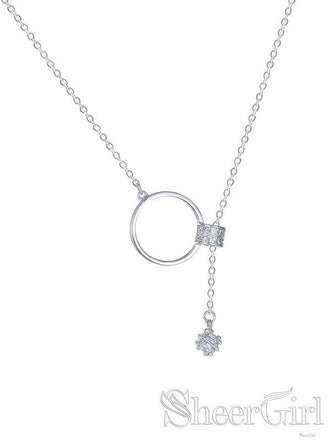 New Arrival! Ring Shape Small Zircon Around Crossed Chain Sterling 925 Silver Necklace NC3003-SheerGirl