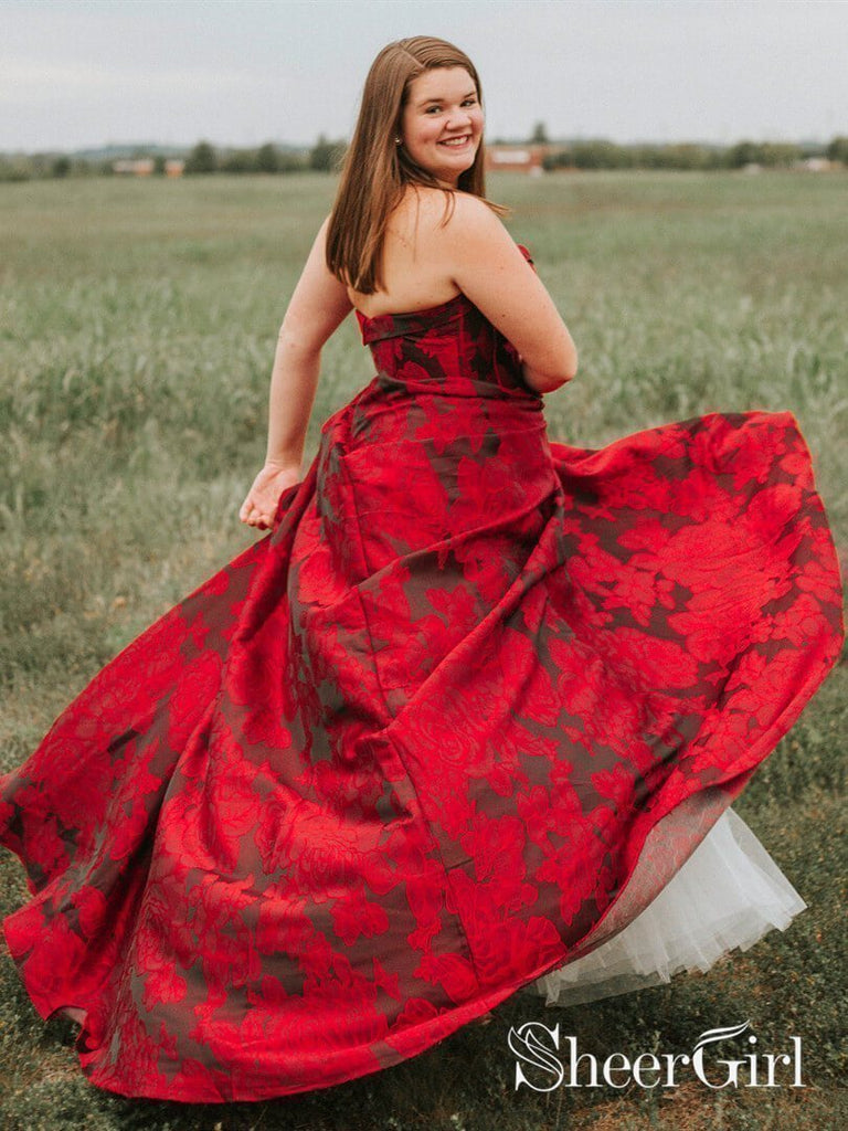 New Burgundy Jacquard Floral Long Prom Dresses with Pockets ARD2012 SheerGirl New Burgundy Jacquard Floral Long Prom Dresses with Pockets ARD2012 SheerGirl