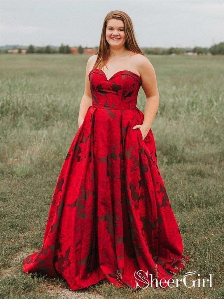 New Burgundy Jacquard Floral Long Prom Dresses with Pockets ARD2012 New Burgundy Jacquard Floral Long Prom Dresses with Pockets ARD2012