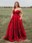 New Burgundy Jacquard Floral Long Prom Dresses with Pockets ARD2012