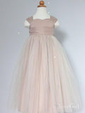 Nude Long Flower Girl Dresses with Bowknot Cheap Cute Dress for Kids ARD1280-SheerGirl