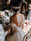 Off Shoulder Ivory Lace High Slit Backless Chiffon Wedding Dress AWD1659-SheerGirl