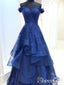 Off Shoulder Royal Blue Party Dress Sweet Heart Neckline Appliqued Bodice Texture Skirt Prom Dress ARD2523