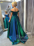 Off Shoulder Sparkly Ball Gown with Plounging V Neck Floor Length Prom Dress ARD2593-SheerGirl