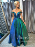 Off Shoulder Sparkly Ball Gown with Plounging V Neck Floor Length Prom Dress ARD2593-SheerGirl