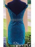Off The Shoulder Beaded Homecoming Dress Lace Mini Dresses ARD2378-SheerGirl