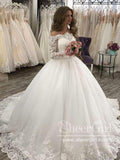 Off-The-Shoulder Long Sleeves Lace Ball Gown Wedding Dress with Sweep Train AWD1830-SheerGirl