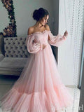 Off The Shoulder Puff Sleeve Prom Dress Tulle Long Evening Dresses ARD2404-SheerGirl
