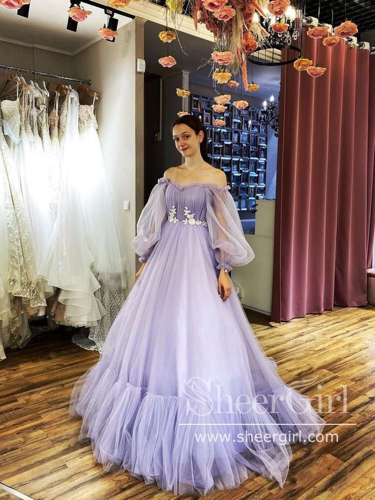 Amazon.com: Tulle Ball Gown Black Prom Dress Puff Long Sleeve Formal  Evening Dresses A-Line Wedding Dress Customize : Clothing, Shoes & Jewelry