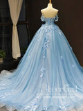 Off The Shoulder Sleeves Blue Sweetheart Ball Gown Prom Dress ARD2730-SheerGirl