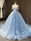 Off The Shoulder Sleeves Blue  Sweetheart Ball Gown Prom Dress ARD2730