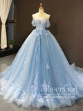 Off The Shoulder Sleeves Blue Sweetheart Ball Gown Prom Dress ARD2730-SheerGirl