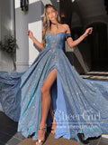 Off The Shoulder Sparkly Ball Gown with High Slit Sweetheart Neck Prom Dress ARD2706-SheerGirl