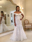Vestidos de novia de sirena blancos con hombros descubiertos, vestidos de novia de encaje AWD1581