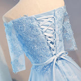 Off shoulder Half Sleeves Lace Appliqued Short Prom Dresses,apd2483-SheerGirl