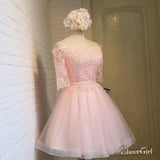 Off shoulder Half Sleeves Lace Appliqued Short Prom Dresses,apd2483-SheerGirl