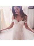 Off shoulder Ivory Chiffon Empire Beach Wedding Dresses,Summer Wedding Bridal Gowns,apd2531-SheerGirl