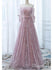 Off the Shoulder 3/4 Sleeve Lace Prom Dresses Pink Beaded Formal Evening Gowns ARD1009-SheerGirl