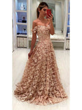 Off the Shoulder 3D Butterfly Lace Long Prom Dresses ARD1980-SheerGirl