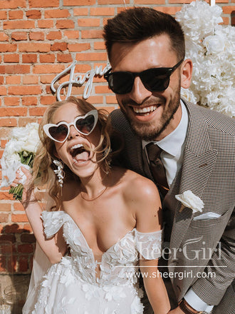 Off the Shoulder 3D Flower Lace Beach Wedding Dresses Rustic Boho Wedding Dress AWD1915-SheerGirl