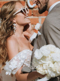 Off the Shoulder 3D Flower Lace Beach Wedding Dresses Rustic Boho Wedding Dress AWD1915-SheerGirl