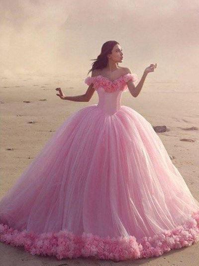Off the Shoulder Appliqued Pink Ball Gown Wedding Dresses AWD1130 Off the Shoulder Appliqued Pink Ball Gown Wedding Dresses AWD1130