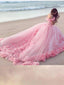 Růžové společenské svatební šaty s aplikací mimo rameno AWD1130 