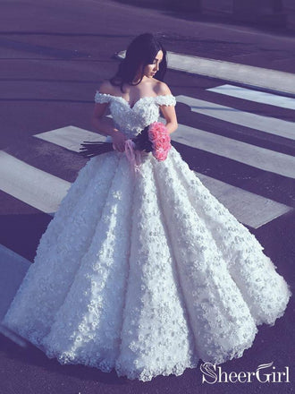 Off the Shoulder Ball Gown Lace Wedding Dersses Vintage Bridal Dress AWD1429-SheerGirl