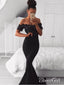 Off the Shoulder Black Lace Mermaid Prom Dresses Fitted Formal Dress APD3427